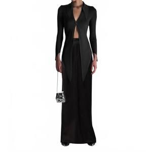 NEW GRACE LING women's angular ribbed knit cardigan in black